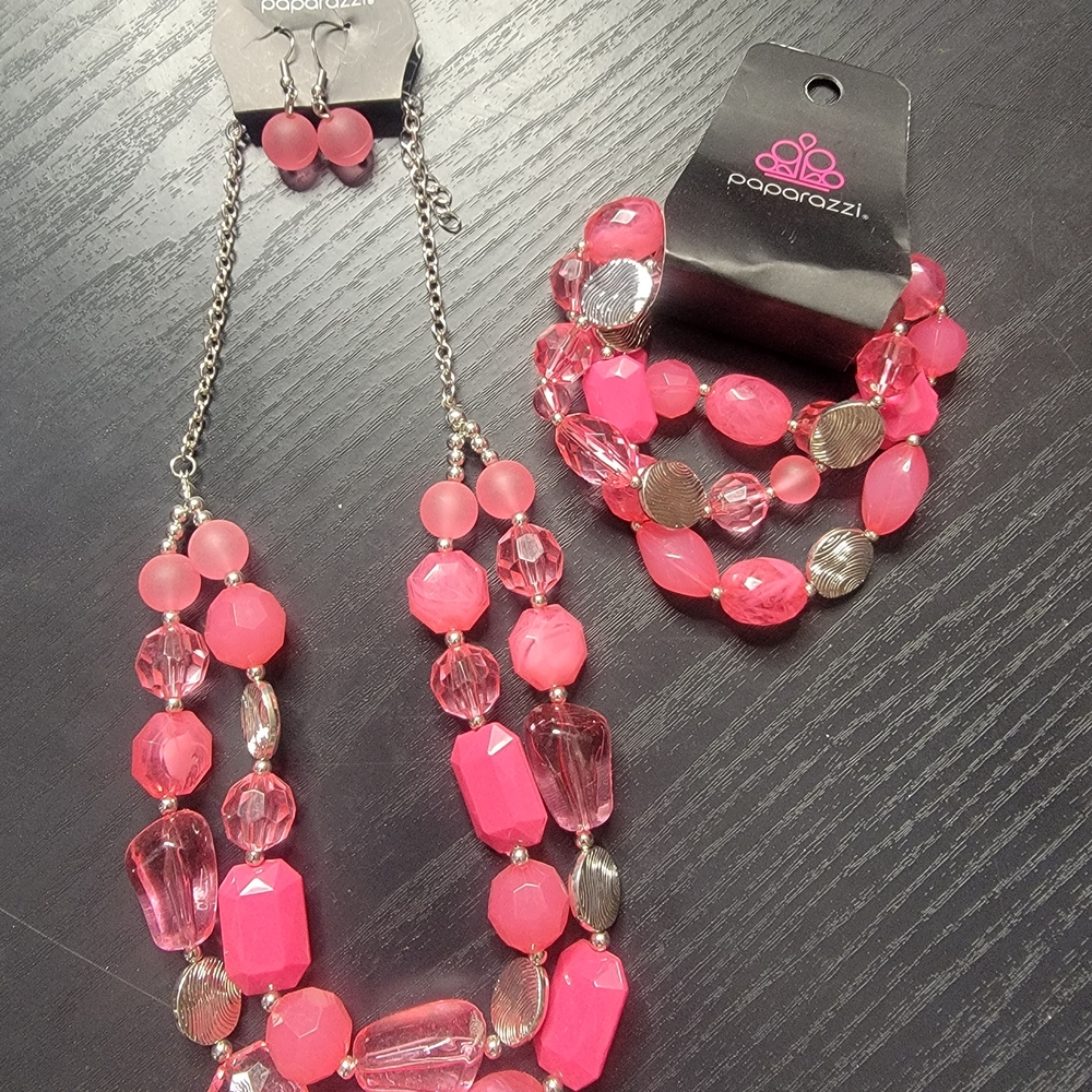 Paparazzi Vibrant Pink Necklace Set